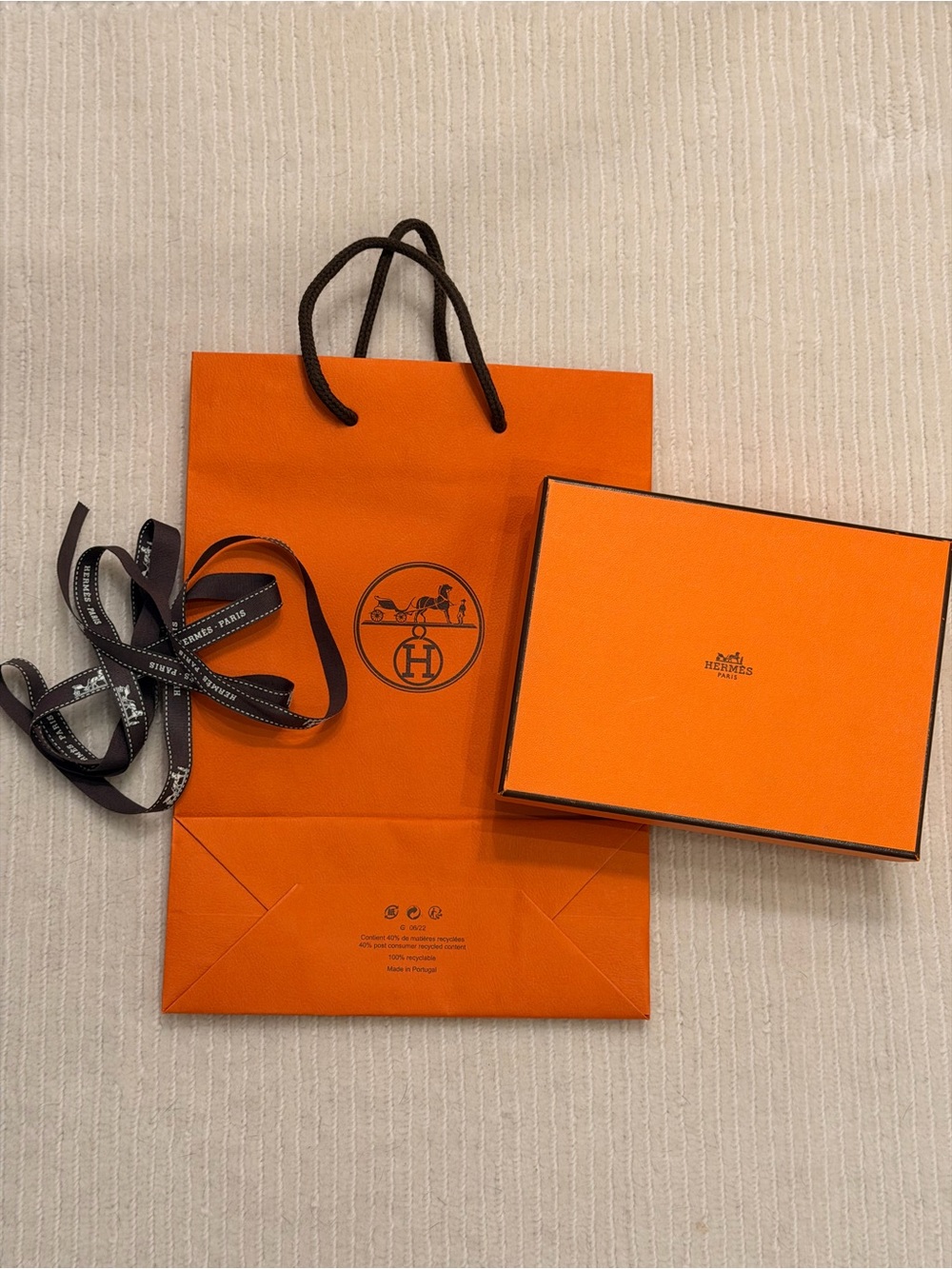 Authentic Hermes Small Leather Goods  Box,  Shopping Bag and Ribbon